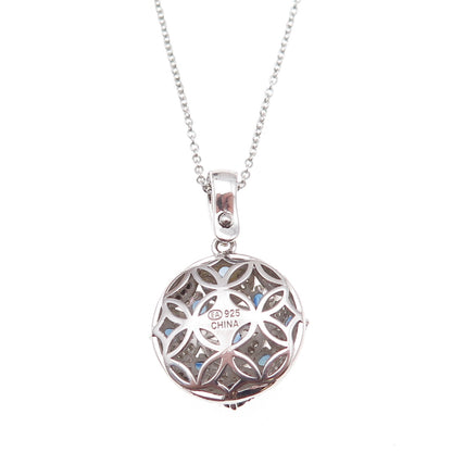 925 Sterling Silver Real Diamond & Sapphire Floral Cable Chain Necklace 18"
