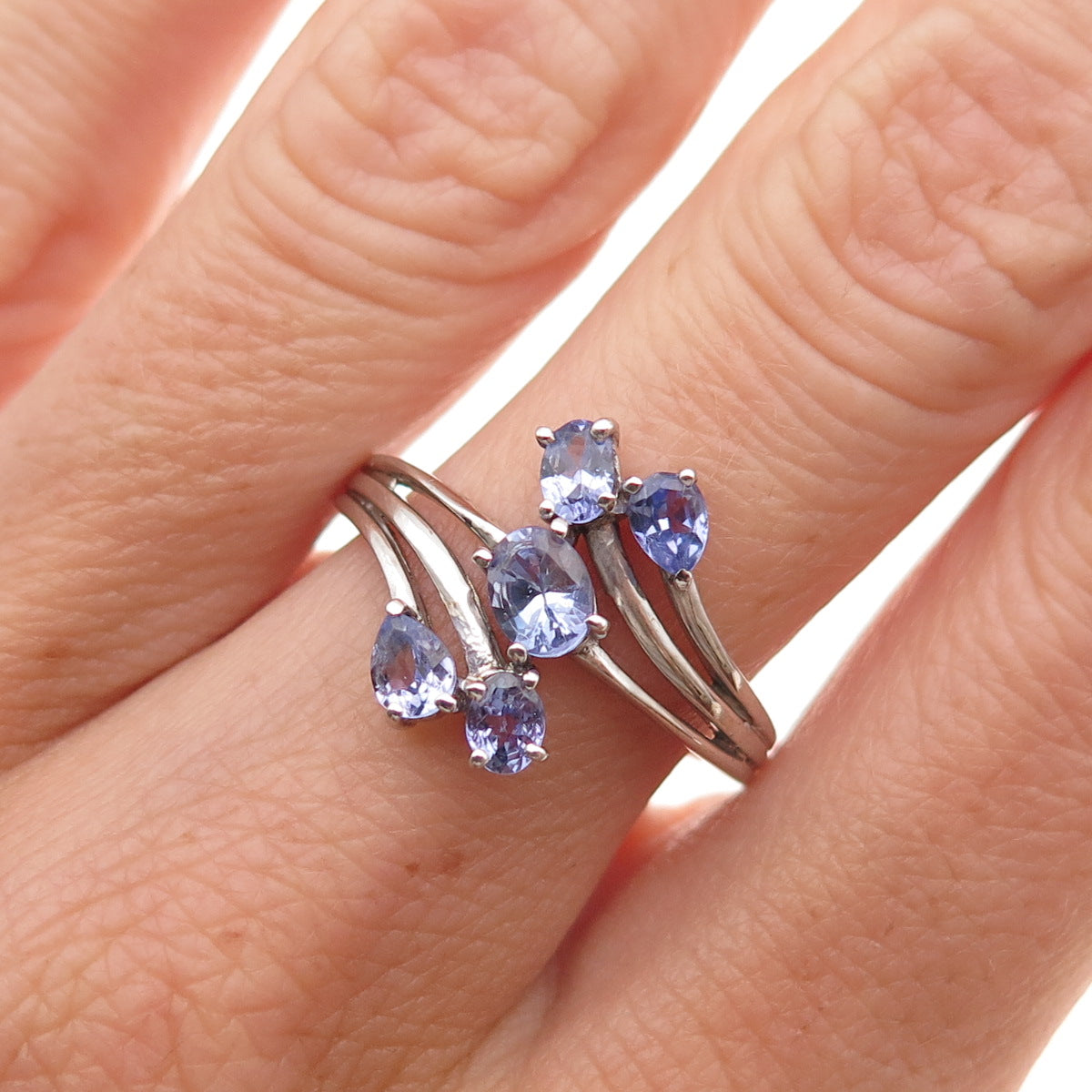 Chuck Clemency 925 Sterling Silver Real Tanzanite Bypass Ring Size 8