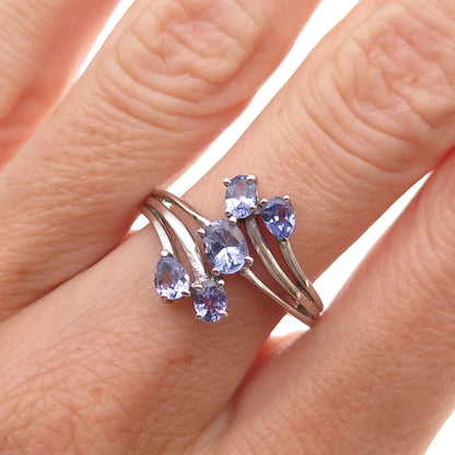 Chuck Clemency 925 Sterling Silver Real Tanzanite Bypass Ring Size 8
