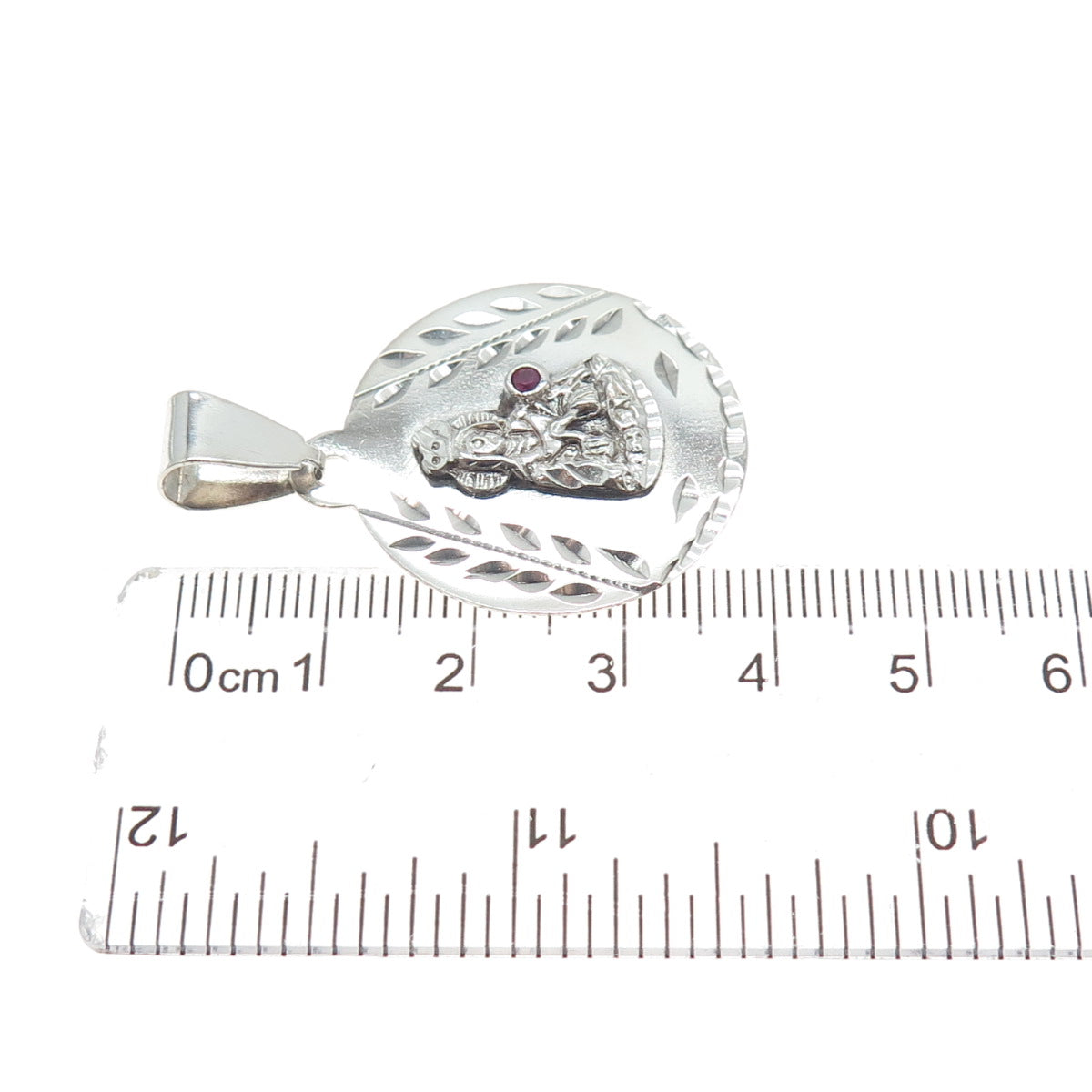 925 Sterling Silver Vintage Real Ruby St. Barbara Religious Charm Pendant