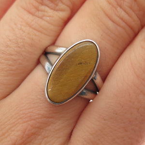 Giles Tasco Sterling Silver Vintage Mexico Real Tiger Eye Modernist Ring Size 7