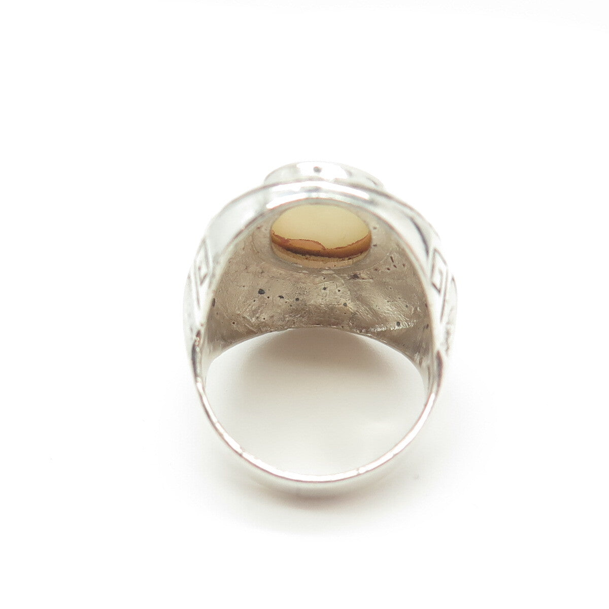 925 Sterling Silver Vintage Real Mother-of-Pearl Greek Maze Ring Size 6.5