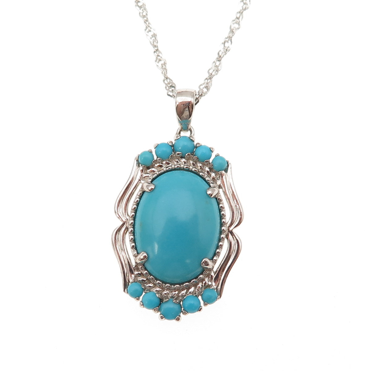 925 Sterling Real Sleeping Beauty Turquoise Singapore Chain Necklace 18-20"