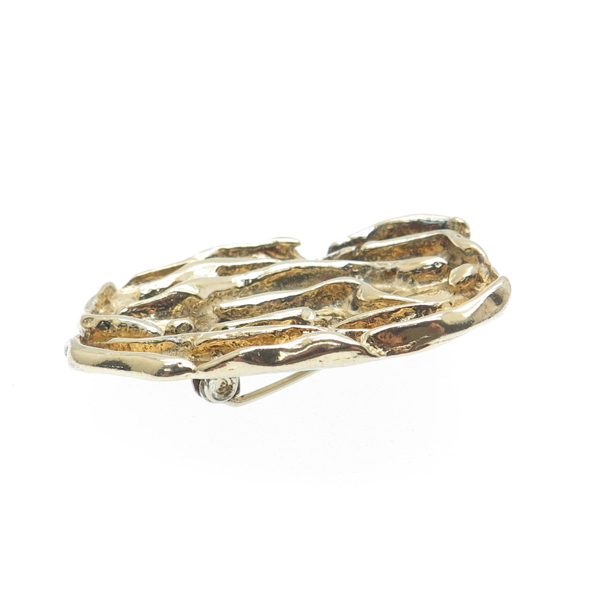 925 Sterling Silver Gold Plated Vintage Israel Modernist Pin Brooch / Pendant