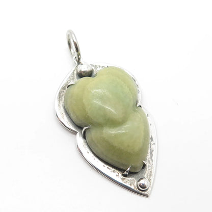 925 Sterling Silver Vintage Real Pear-Cut Shaped Jade Gem Pear Pendant