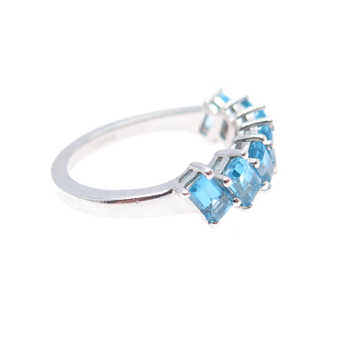 925 Sterling Silver Vintage Real Emerald-Cut Blue Topaz Ring Size 7