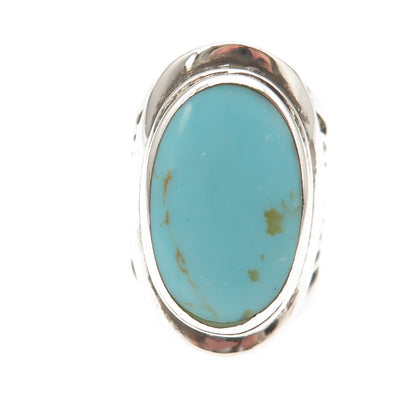 Ken Crafts 925 Sterling Silver Vintage Real Turquoise Oxidized Ring Size 6.75