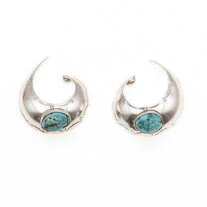 Old Pawn 925 Sterling Silver Vintage Southwestern Turquoise Horn Jacket Earrings