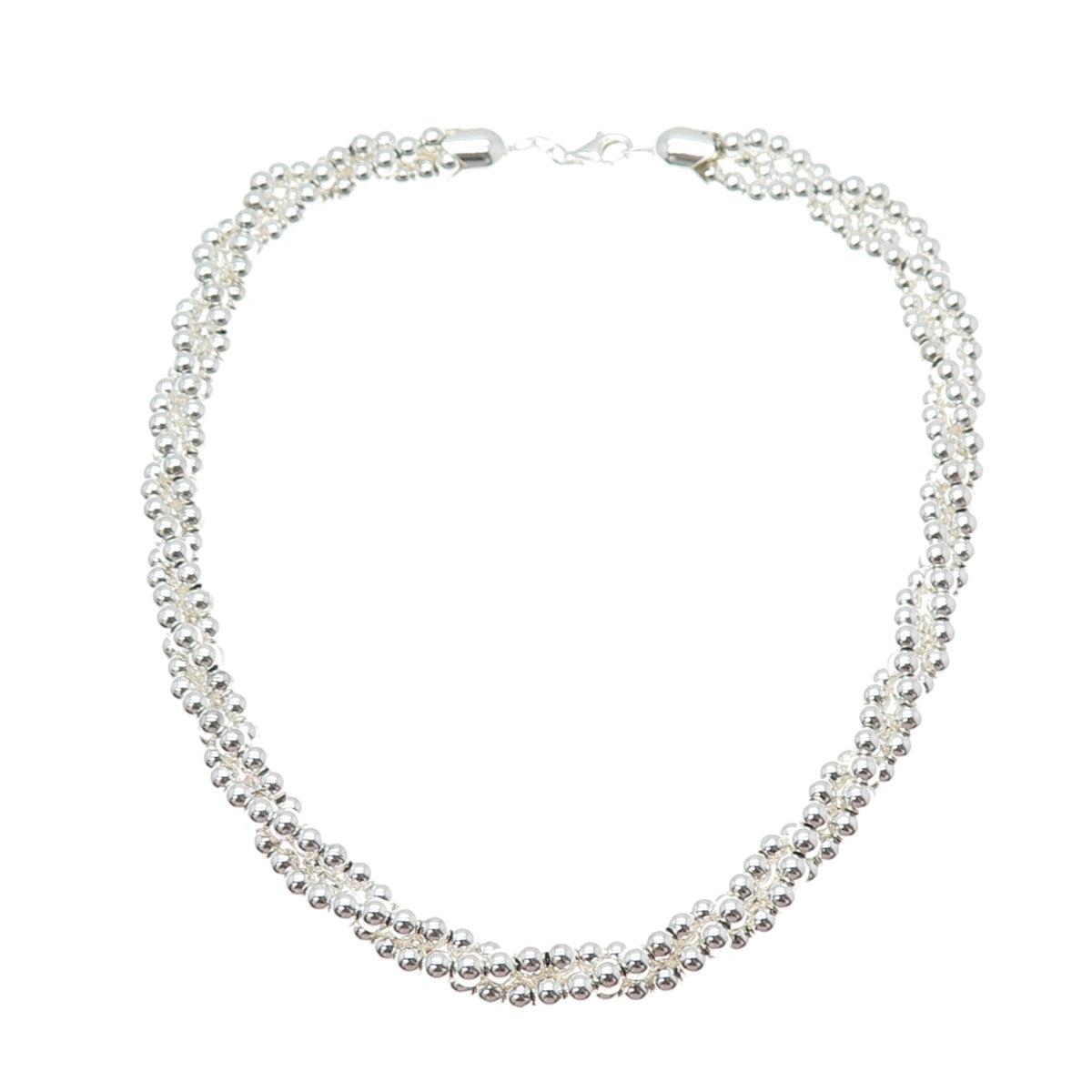 925 Sterling Silver Vintage Italy Ball Beaded 3-Strand Chain Necklace 16"