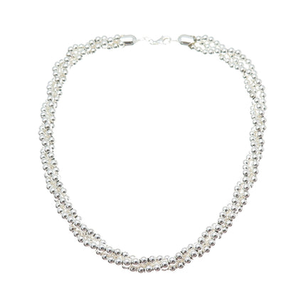 925 Sterling Silver Vintage Italy Ball Beaded 3-Strand Chain Necklace 16"