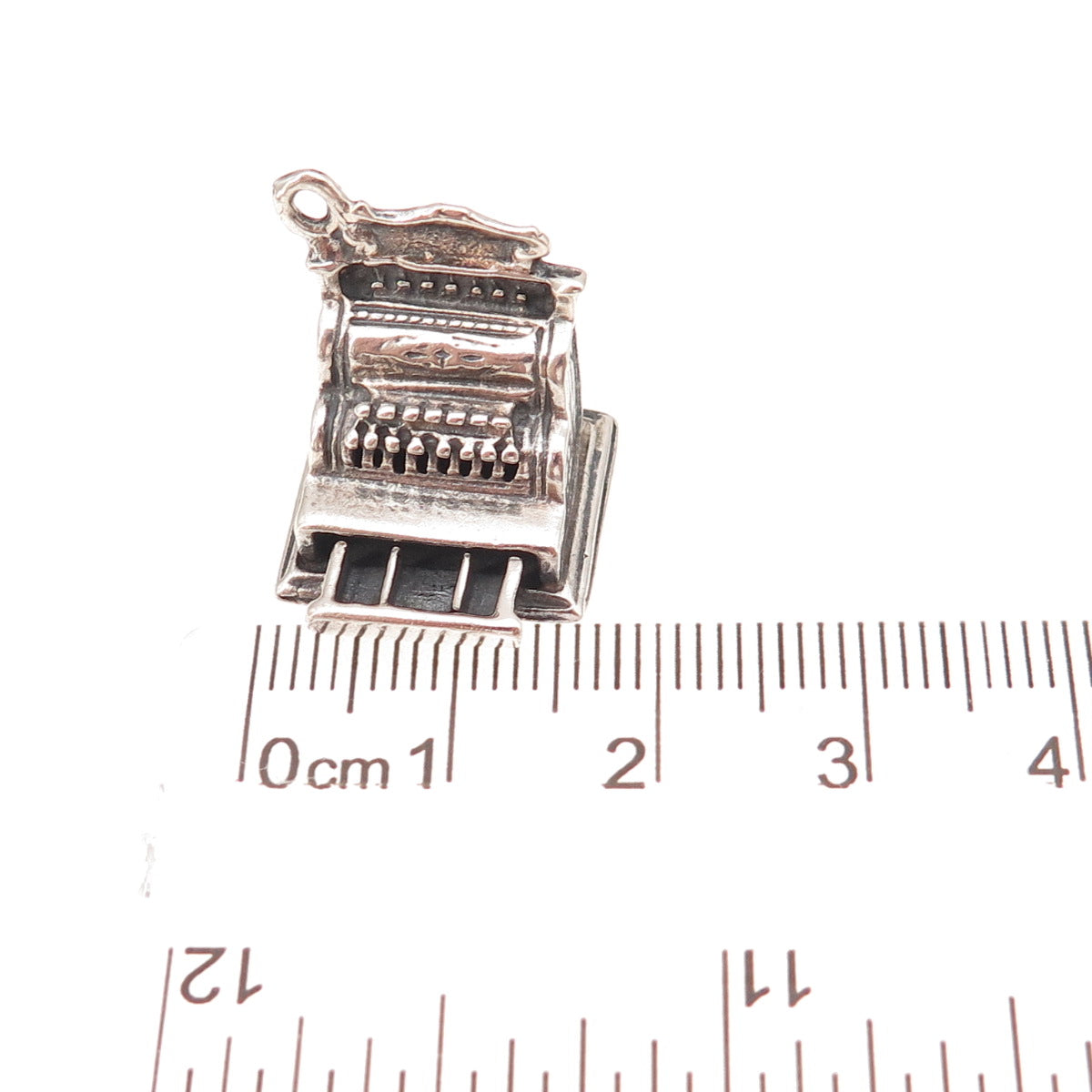 925 Sterling Silver Antique Art Deco Cash Register Oxidized 3D Charm Pendant