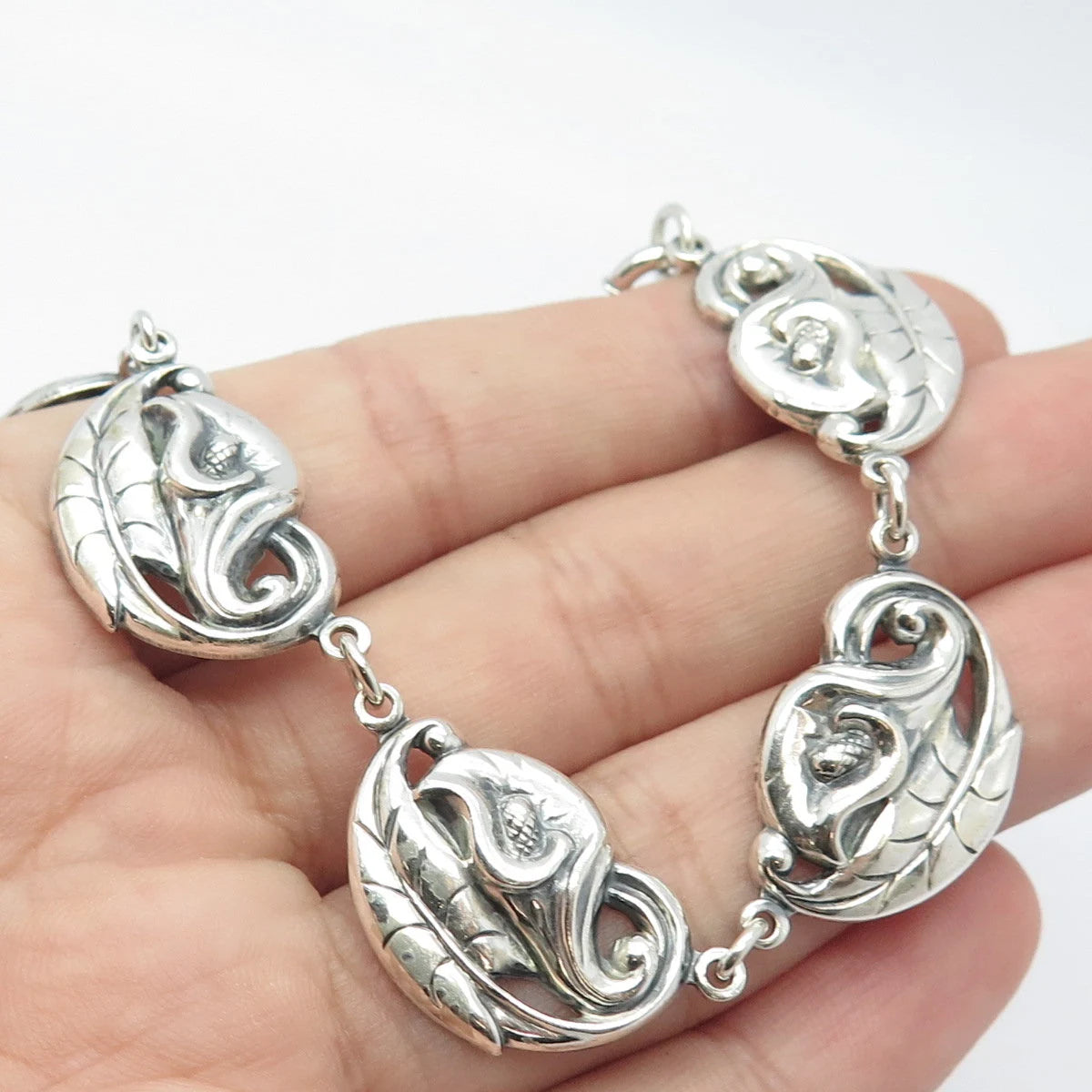 925 Sterling Silver Vintage Danecraft Leaf Ornate Necklace 14"