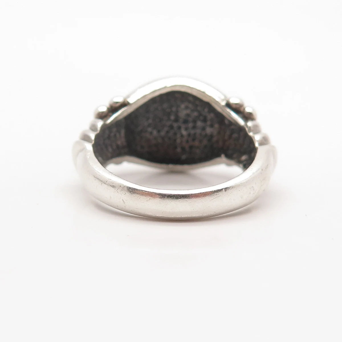 925 Sterling Silver Vintage Ribbed Beaded Wide Ring Size 7.75