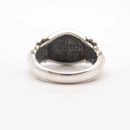925 Sterling Silver Vintage Ribbed Beaded Wide Ring Size 7.75