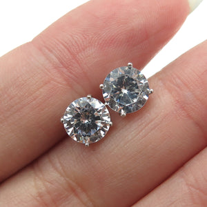 925 Sterling Silver Round-Cut C Z Stud Earrings