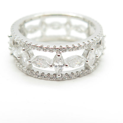 925 Sterling Silver Multi-C Z All Around Eternity Band Ring Size 6.25