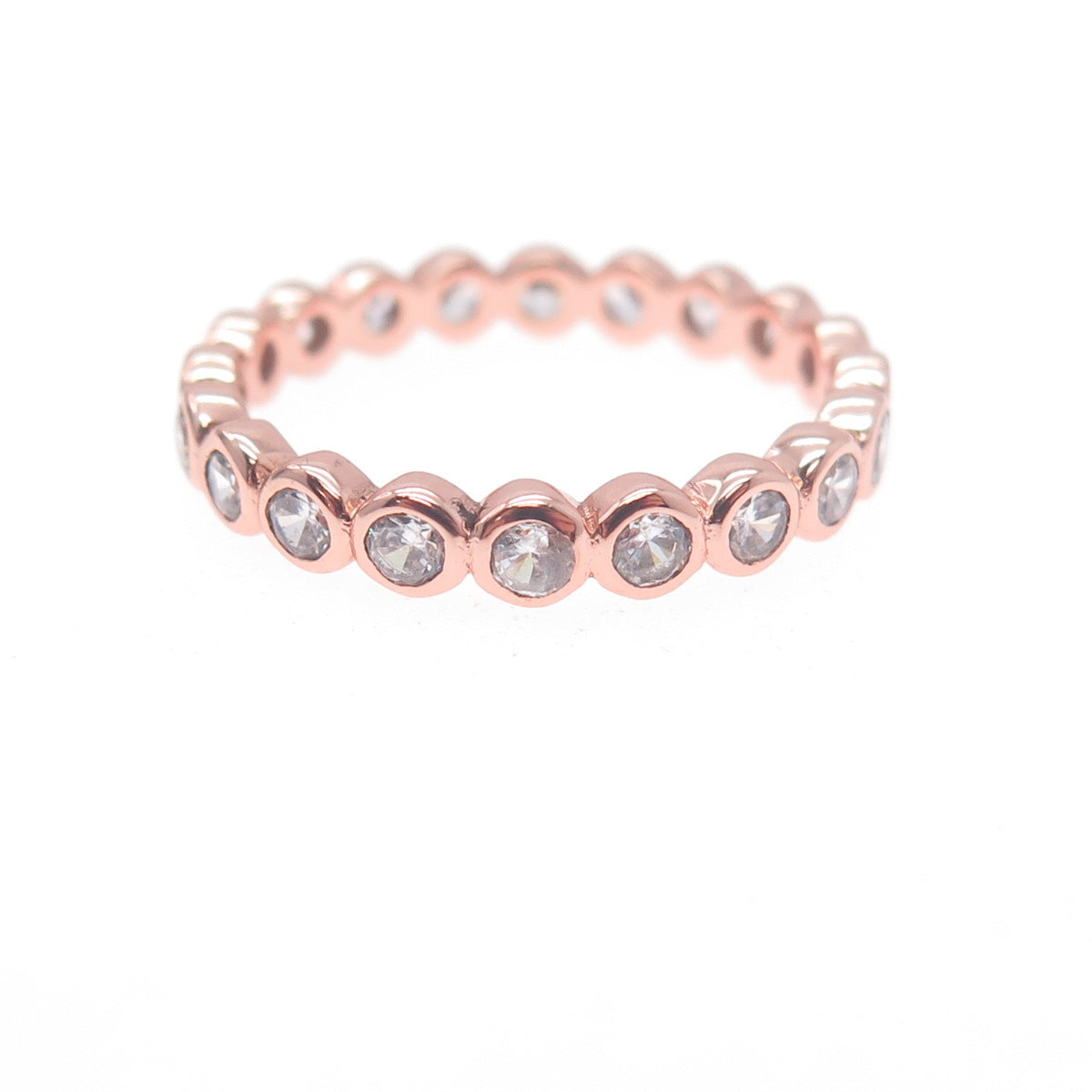 925 Sterling Silver Rose Gold Plated Round-Cut C Z Eternity Band Ring Size 8.25