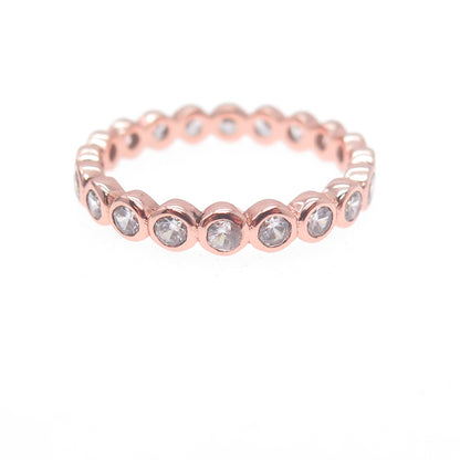 925 Sterling Silver Rose Gold Plated Round-Cut C Z Eternity Band Ring Size 8.25