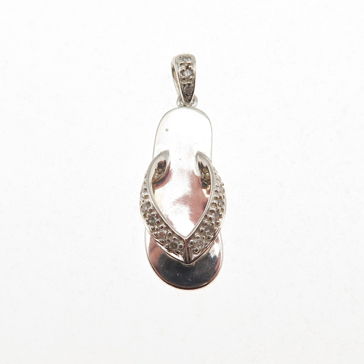 925 Sterling Silver Real Round-Cut Diamond Flip Flop 3D Charm Pendant