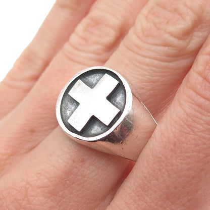 925 Sterling Silver Vintage Mexico Cross Oxidized Signet Ring Size 12