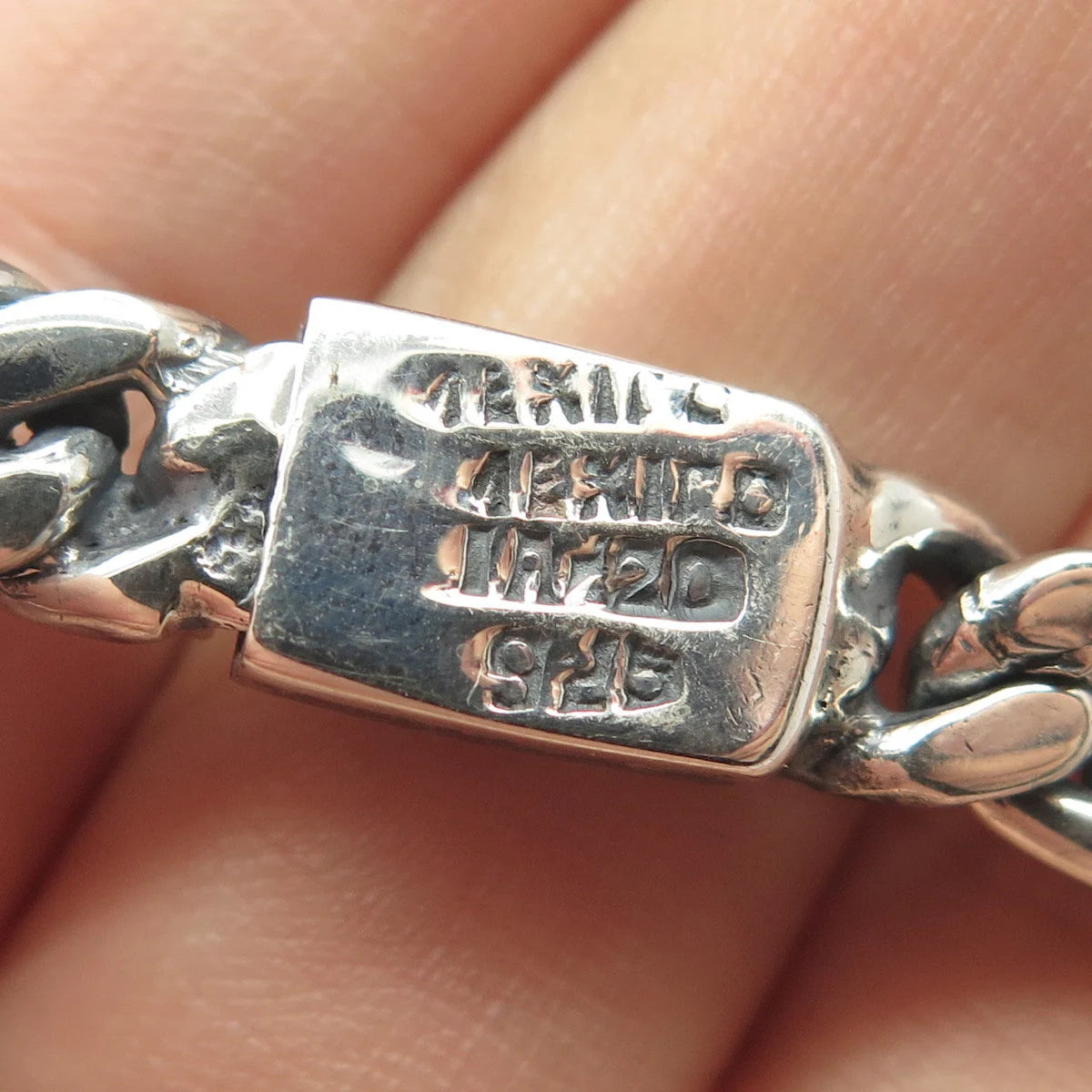 925 Sterling Silver Vintage Mexico Figaro Link Bracelet 7.25"