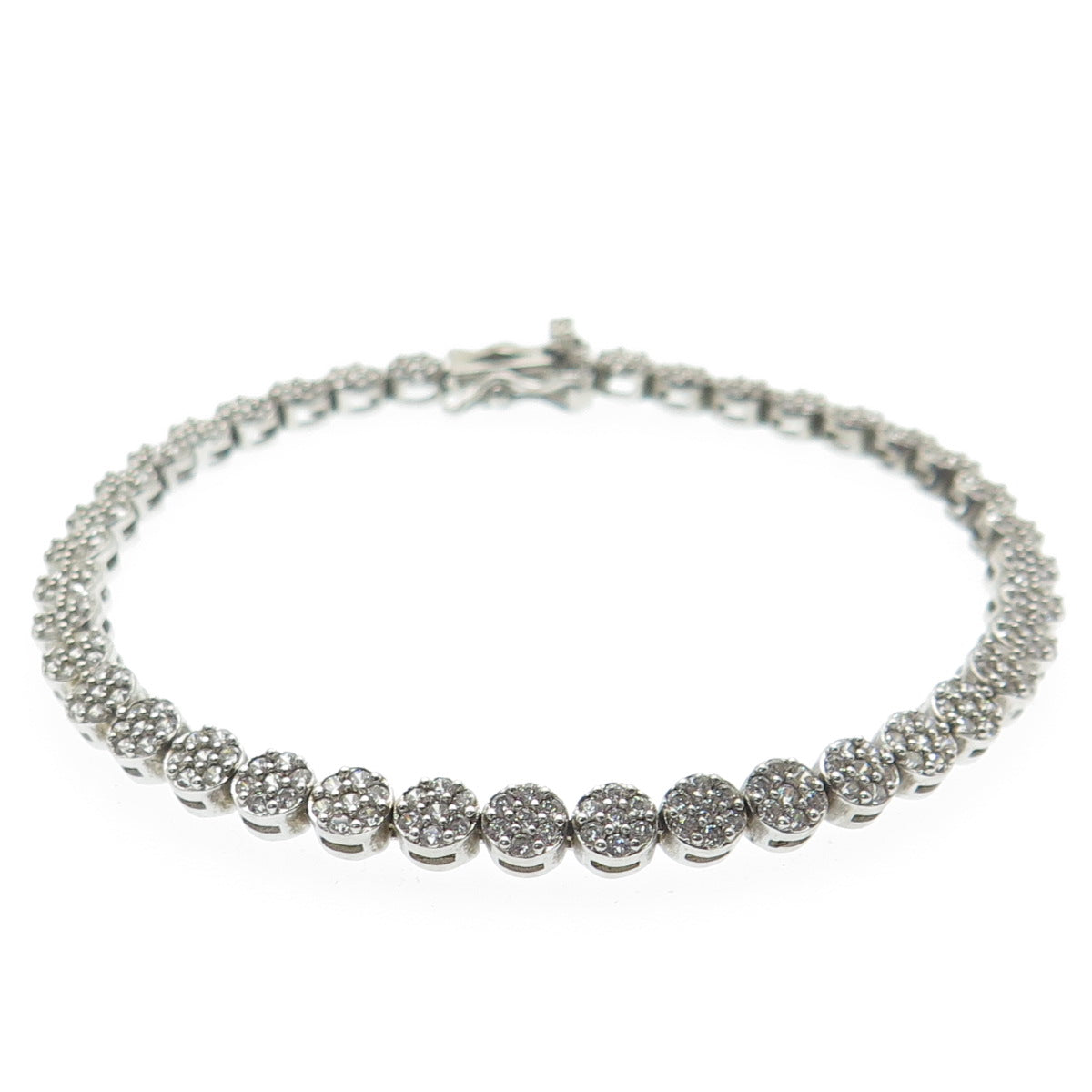 925 Sterling Silver Round-Cut C Z Tennis Link Bracelet 7"