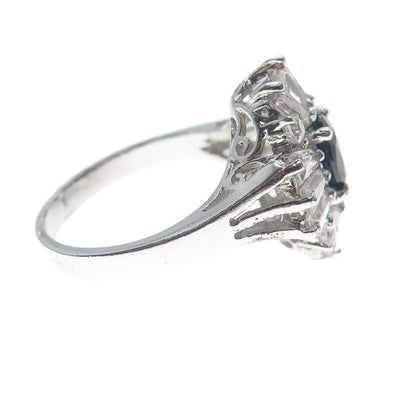 925 Sterling Silver Real Sapphire Gemstone & Multi-C Z Cluster Cross Ring Size 6