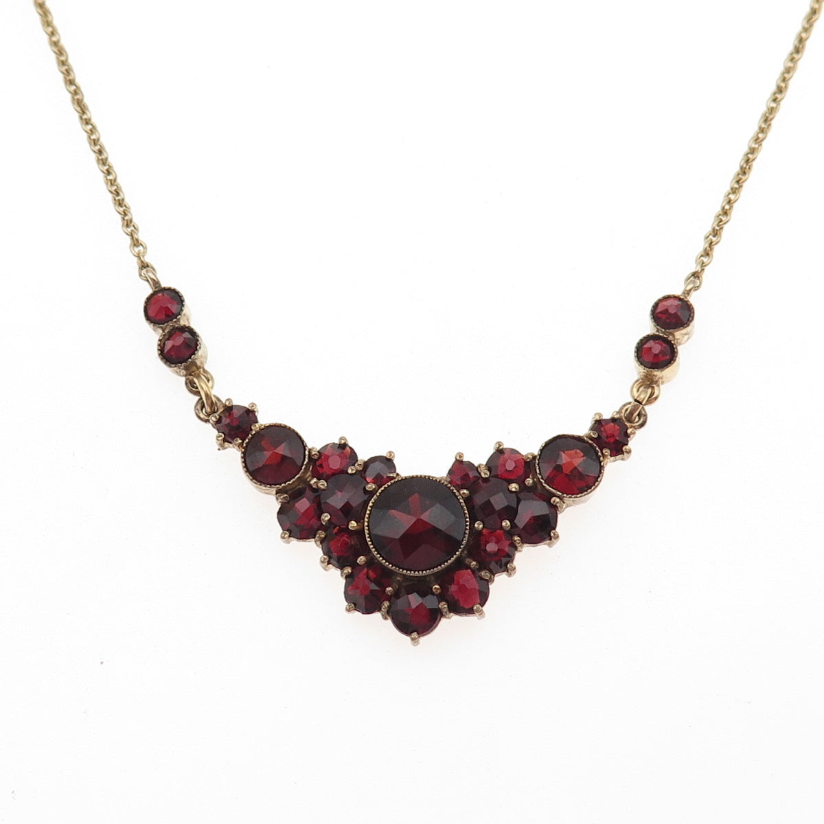 1/20 14K Gold Filled Vintage Germany Real Bohemian Garnet Chain Necklace 16"