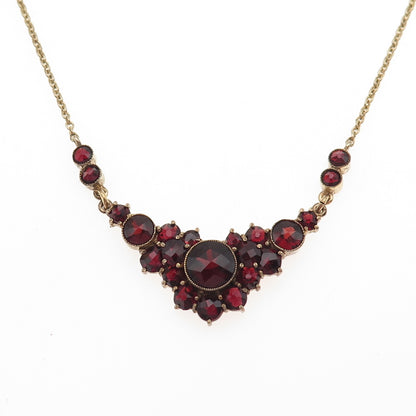 1/20 14K Gold Filled Vintage Germany Real Bohemian Garnet Chain Necklace 16"