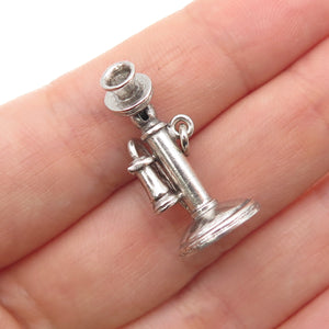 WELLS 925 Sterling Silver Vintage Retro Candlestick Phone 3D Charm Pendant