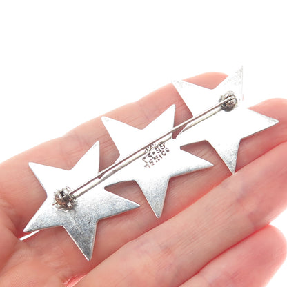 925 Sterling Silver Vintage Mexico Real Black Green & Red Onyx Star Pin Brooch