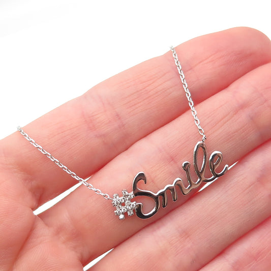 925 Sterling Silver Round-Cut C Z #Smile Cable Chain Necklace 16-18"