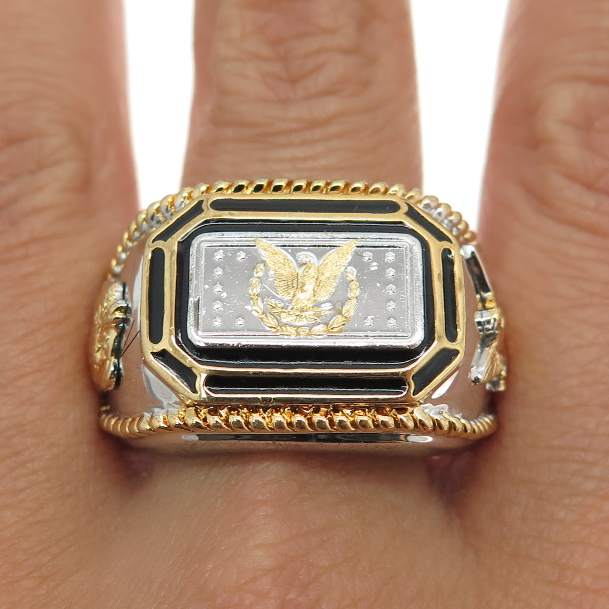 900 Morgan Silver Inglot 2-Tone King of US Silver Eagle Ring Size 14.5