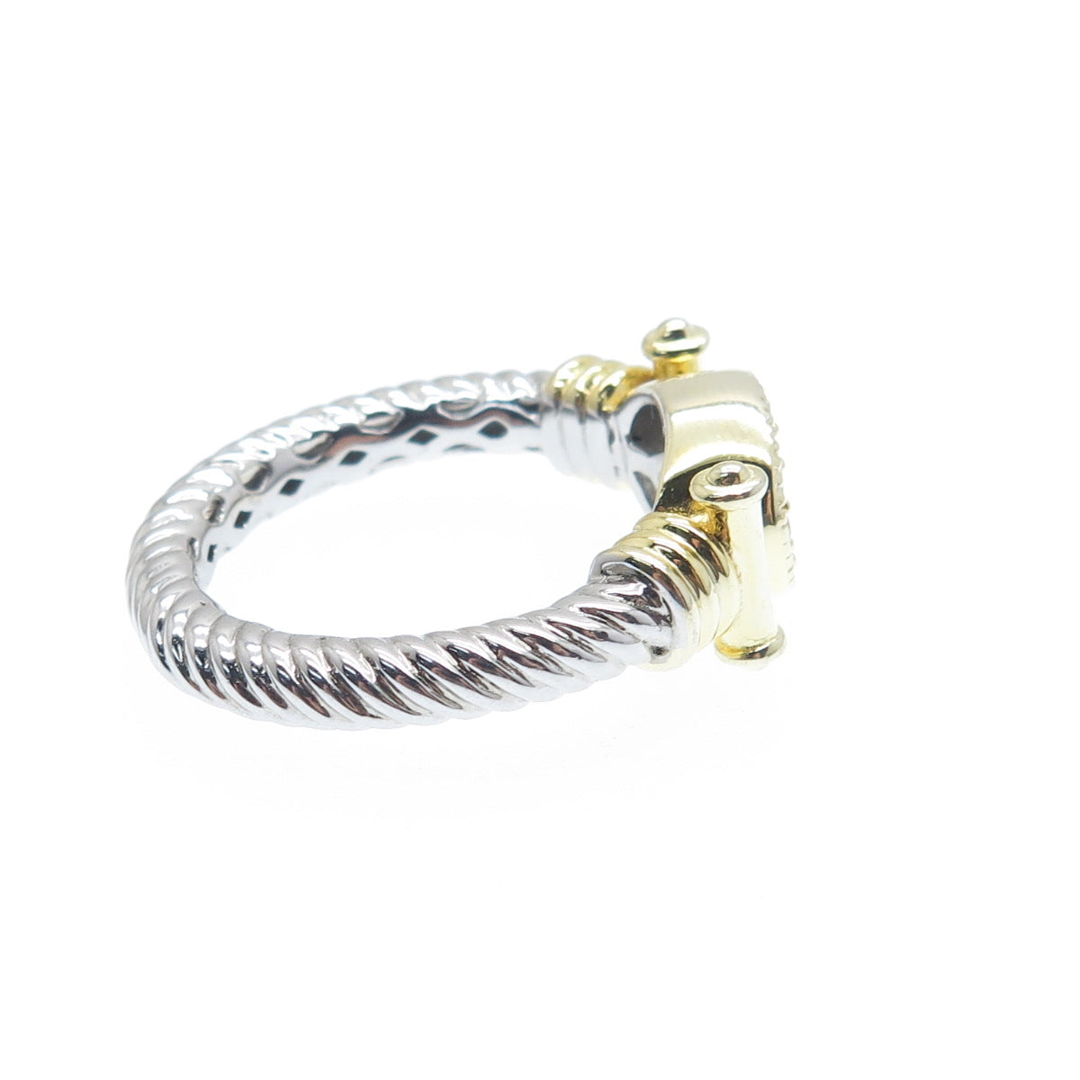 DSMK 925 Sterling Silver 2-Tone Round-Cut Shaped C Z Twisted Ring Size 7.25
