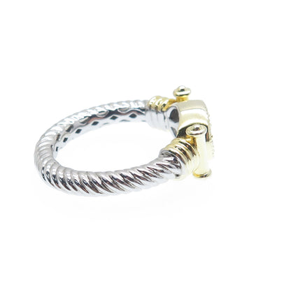 DSMK 925 Sterling Silver 2-Tone Round-Cut Shaped C Z Twisted Ring Size 7.25