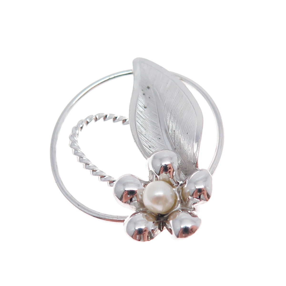 CURTIS CREATIONS Sterling Silver Antique Art Deco Real Pearl Flower Pin Brooch