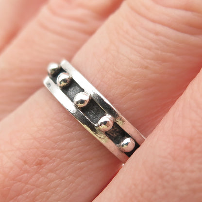 925 Sterling Silver Vintage All Around Beaded Oxidized Band Ring Size 6.5
