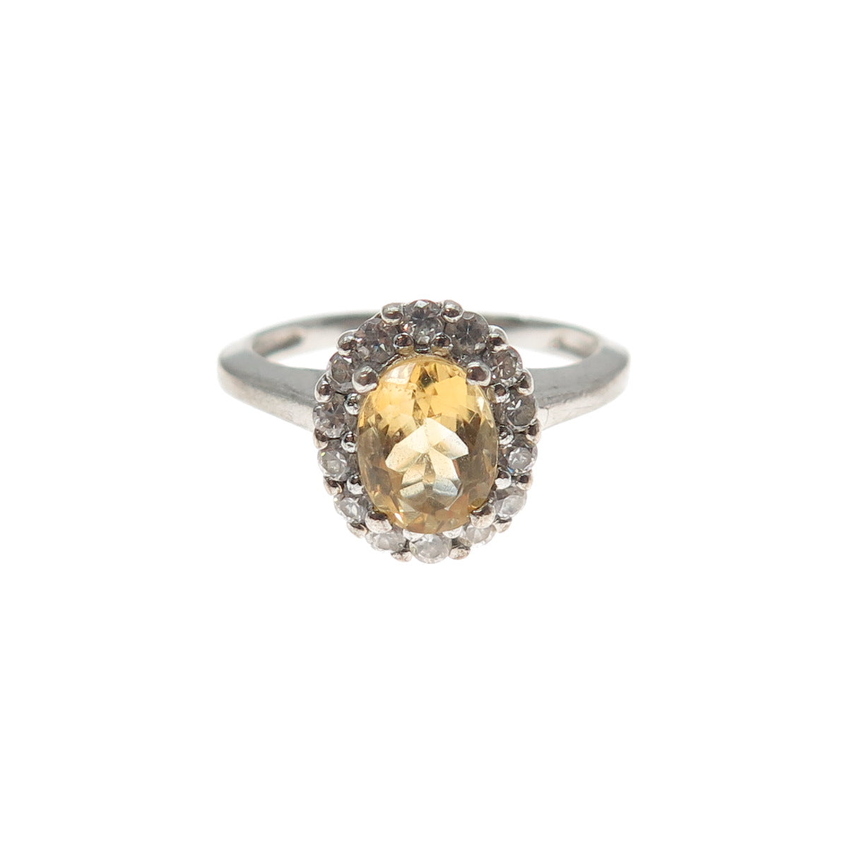 925 Sterling Silver Real Oval-Cut Citrine & C Z Ring Size 7.25