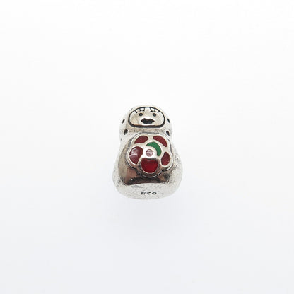 925 Sterling Silver Vintage Enamel Flower Baby Doll Bead Charm