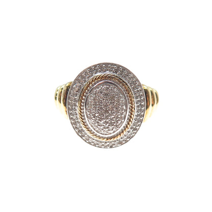 925 Sterling Silver 2-Tone Real Round-Cut Diamond Ring Size 9.25