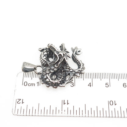 925 Sterling Silver Vintage Royal Dragon Oxidized Charm Pendant