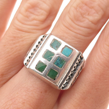 Old Pawn 925 Sterling Silver Vintage Southwestern Turquoise Tribal Ring Size 9.5