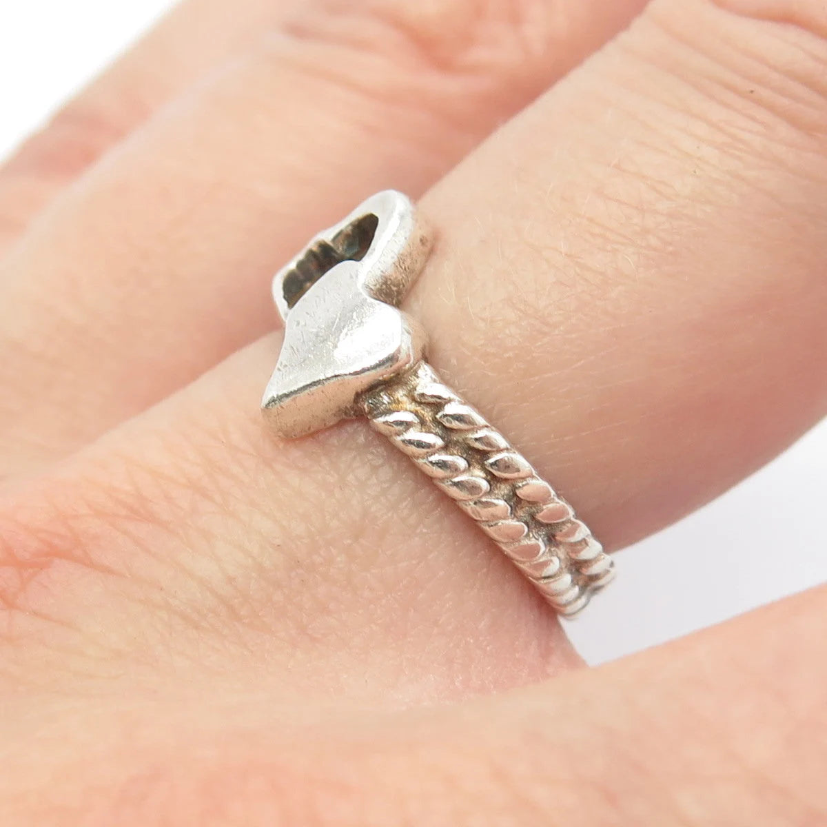 925 Sterling Silver Vintage Cutout Double Heart Ring Size 5.75
