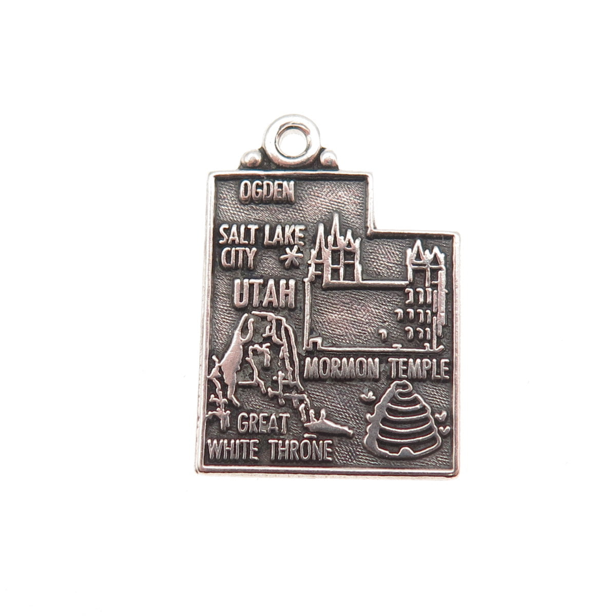 Maisels Indian 925 Sterling Silver Vintage Utah State Map Oxidized Mini Pendant