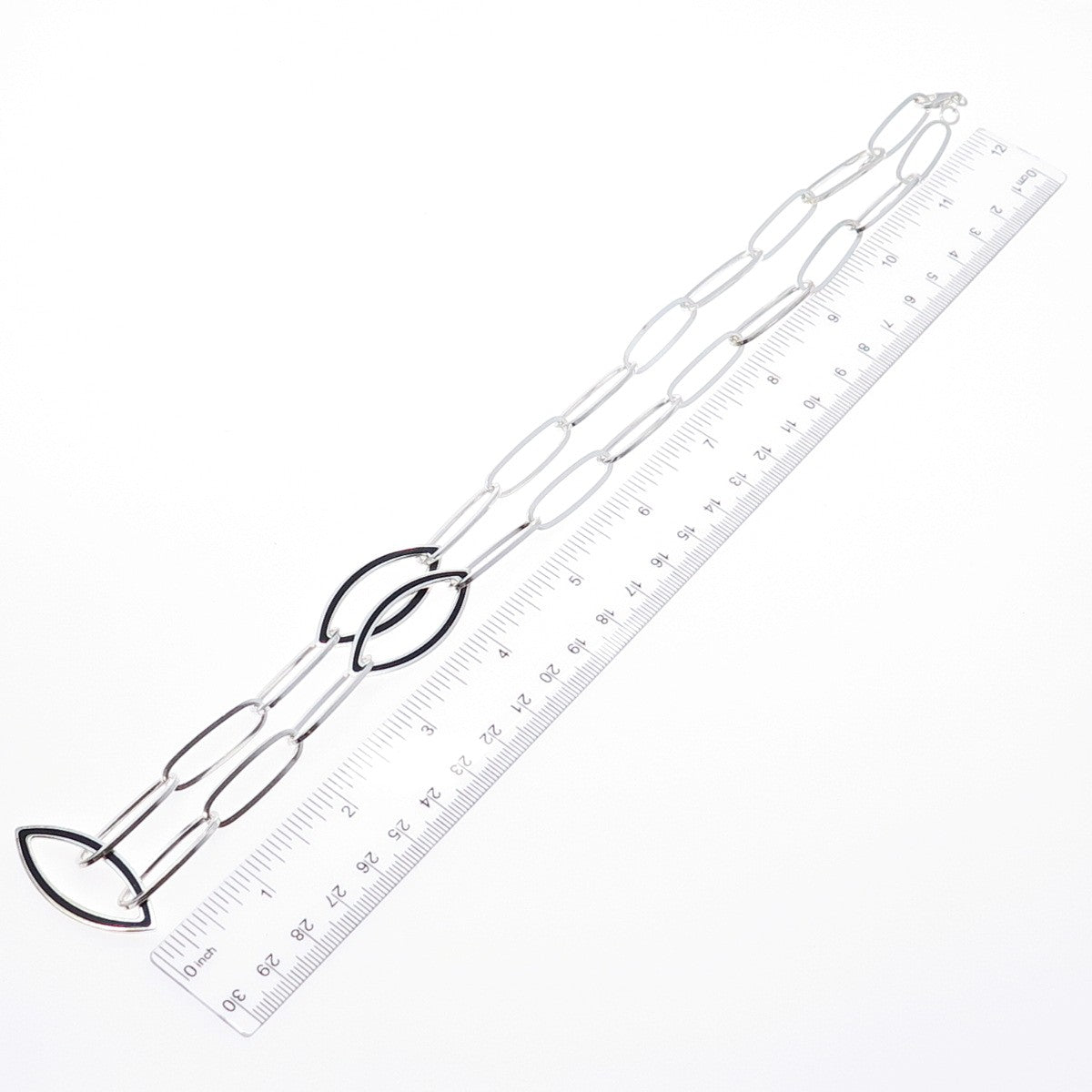 925 Sterling Vintage Italy Black Onyx Modernist Paperclip Chain Necklace 24"