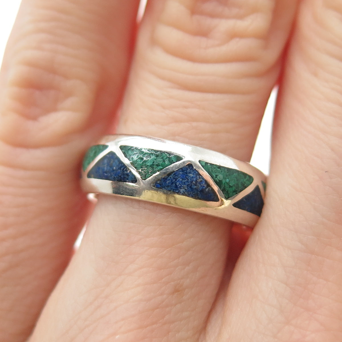 COP CASTINGS ON PARADE 925 Sterling Vintage Turquoise Lapis Inlay Ring Size 6.25