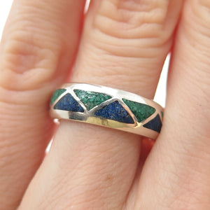 COP CASTINGS ON PARADE 925 Sterling Vintage Turquoise Lapis Inlay Ring Size 6.25