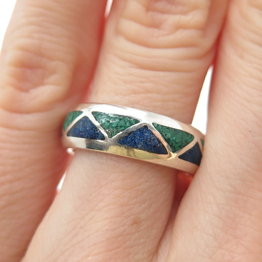 COP CASTINGS ON PARADE 925 Sterling Vintage Turquoise Lapis Inlay Ring Size 6.25