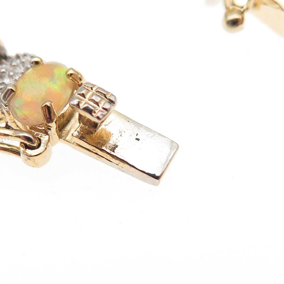 925 Sterling Silver Real Round-Cut Diamond & Cabochon Opal Bracelet 7"