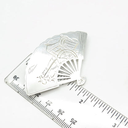 950 Silver Vintage Fan Etched Pin Brooch